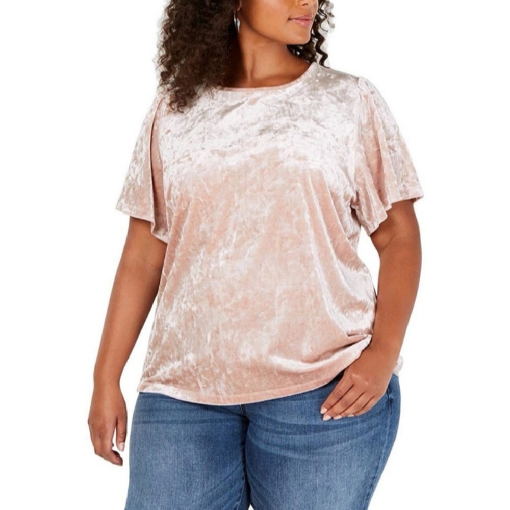 NWT Lucky Brand Crushed Velvet Blush Top Sz 2X